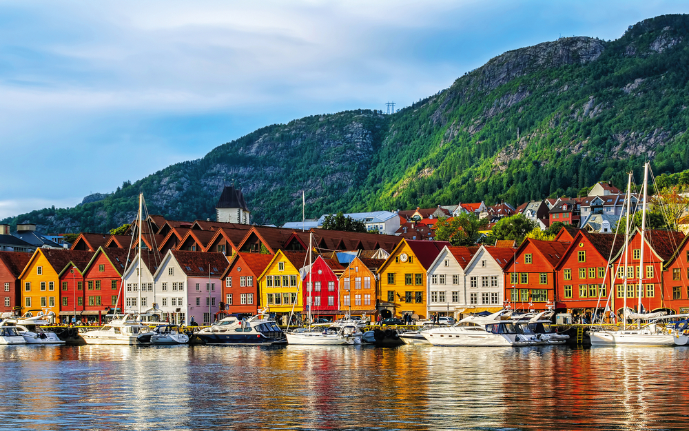 Bergen, Norway. View of historical buildings in Bryggen- Hanseat