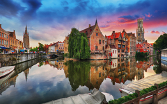 Bruges at dramatic sunset, Belgium