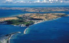 Panorama flight over the north of Germany. Schleswig-Holstein an