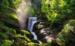 Black Forest - Triberg Waterfall with vapour and sunshine