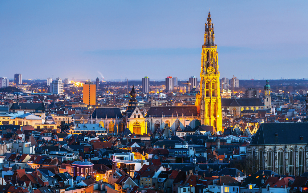 Antwerp cityscape at dusk