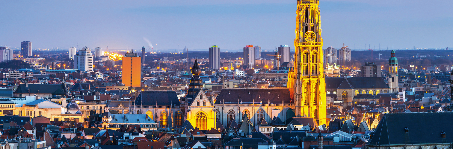 Antwerp cityscape at dusk