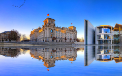Panoramablick auf das Regierungsviertel in Berlin