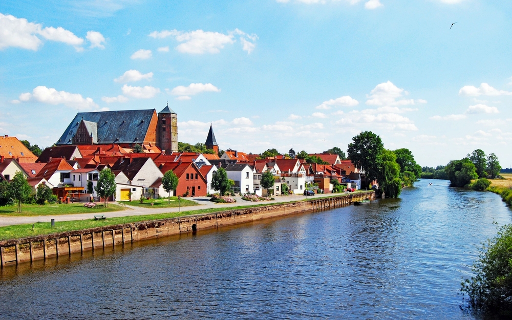 Verden an der Aller - Dom mit Andreaskirche und Fischerviertel von Sübrücke aus gesehen